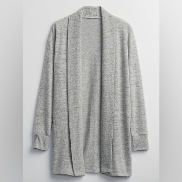 GAP Softspun Long Open Front Cardigan in Light Heather Gray - Picture 2 of 6